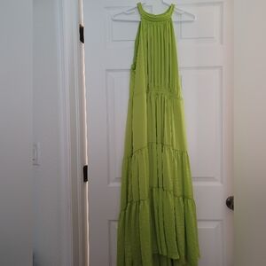 Elie Tahari Womens Mock Neck Halter Tiered NWT Lime Green Dress